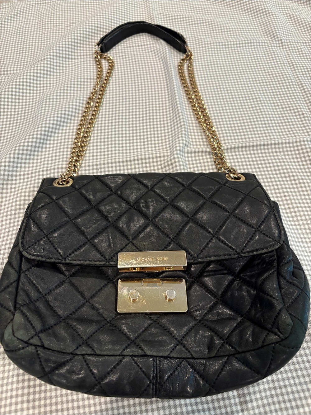 Michael Kors Black Quilted Shoulder Bag with Gold Chain Strap
